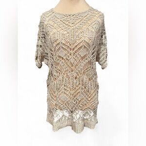 Chico’s Beige Crochet Knit Top Size 2